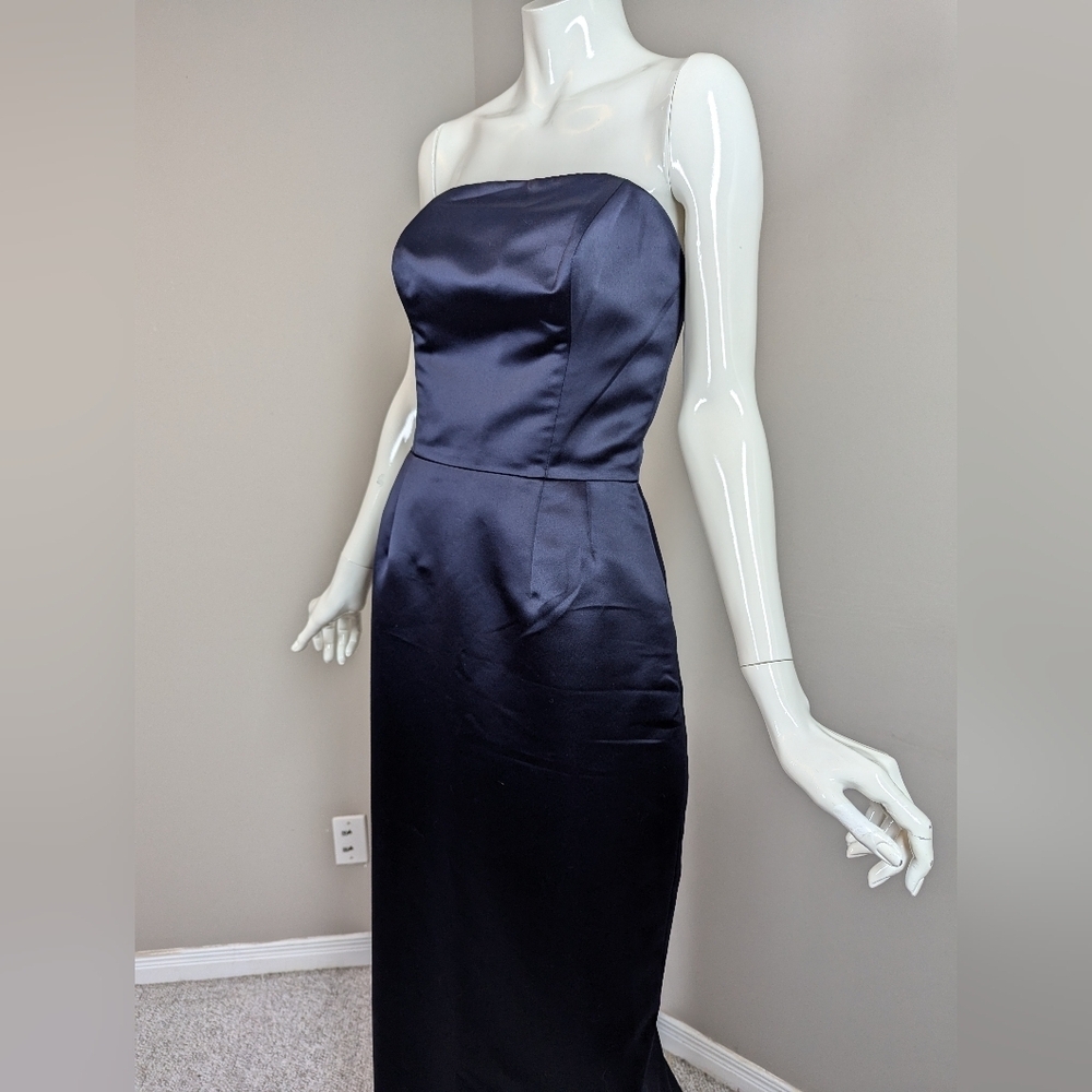 Catherine Regehr Navy Satin Strapless Evening Gown Structured Formal Dress - Picture 3 of 7